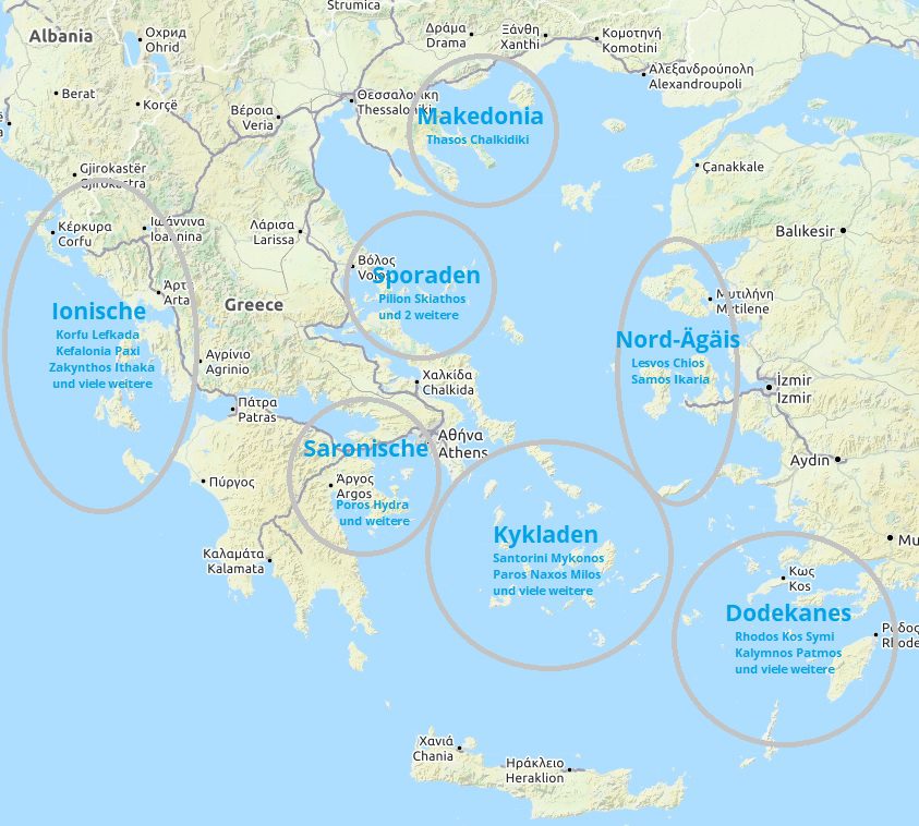 Inselhüpfen auf den griechischen Inseln Gruppen